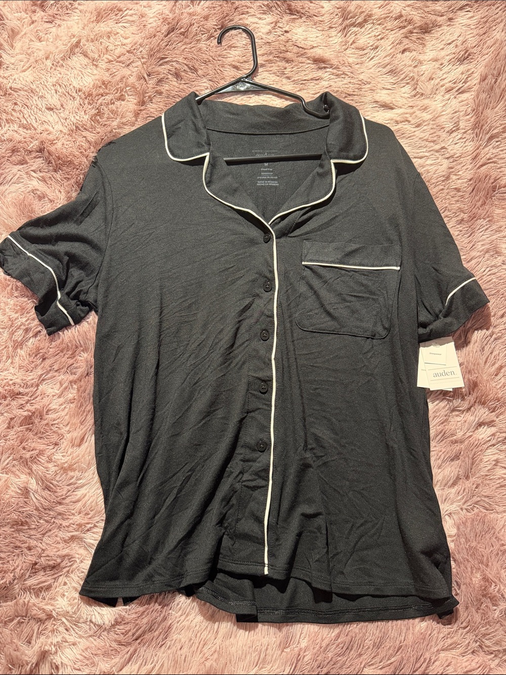 Auden Black Short-Sleeve Button-Up Shirt with White Piping